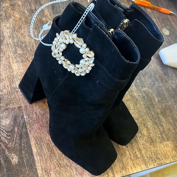Jessica Simpson Shoes - Jessica Simpson Black Suede Ankle Boots with Crystal Embellished Buckle